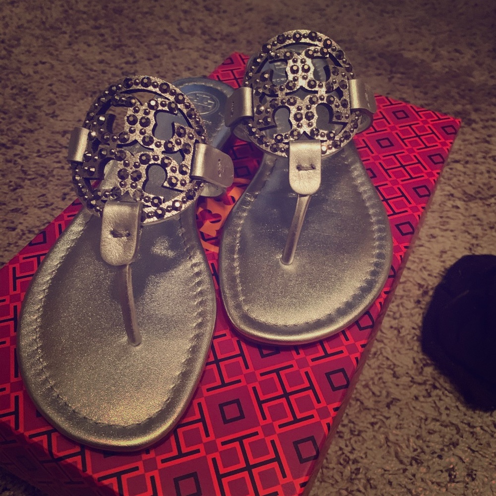 Silver Tory Burch Miller Sandals